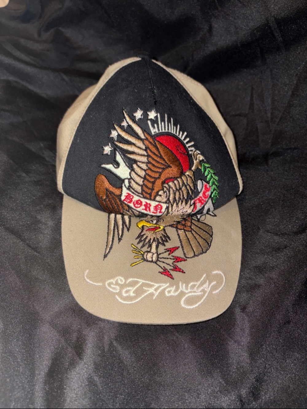 Ed Hardy Black & Tan Eagle Embroidered Cap